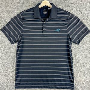 Carolina Panthers‎ Golf Polo Shirt Men Medium Black Gray Stripe Casual Outdoor